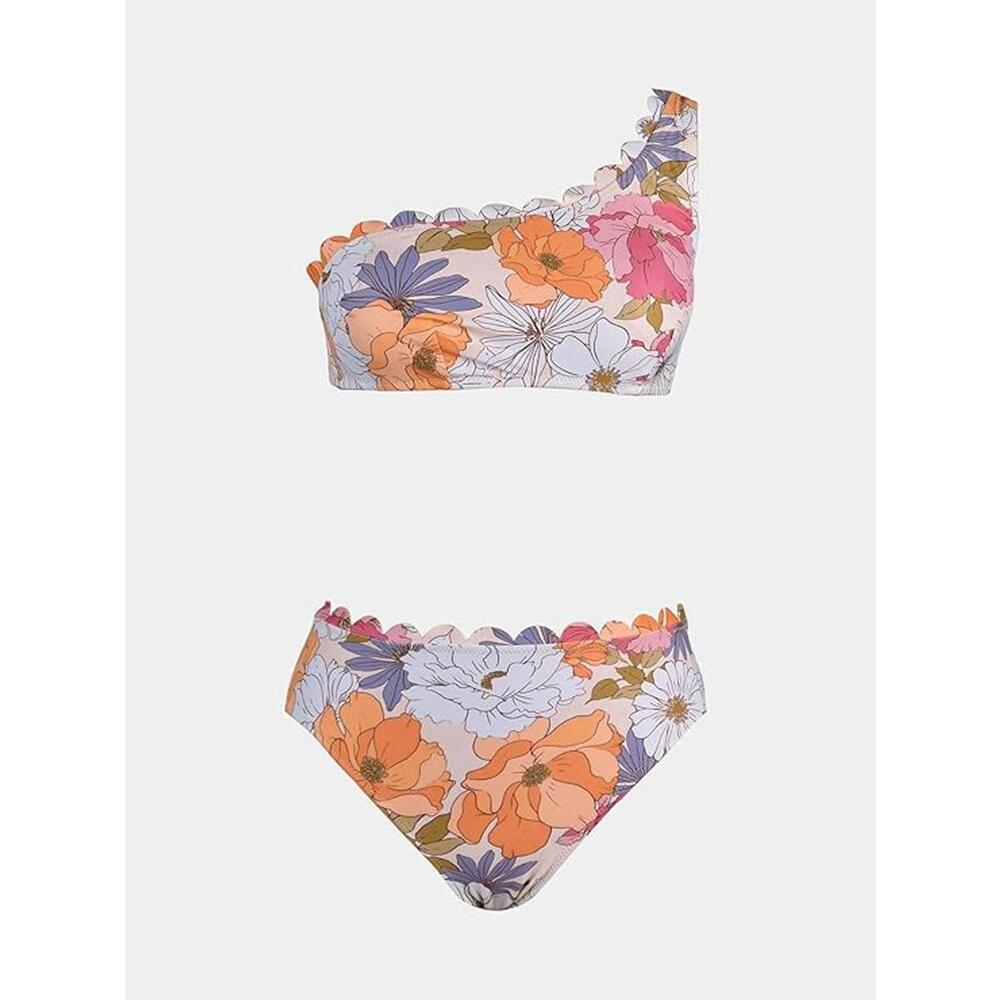 Cupshe One-Shoulder Floral Bikini Set in Orange, Pink, Purple, White